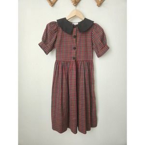 Vintage Red and Black Puff Sleeve Plaid Dress